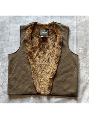 VINTAGE 1987 Barbour Fur Throw-over Pile Lining Vest Size XL